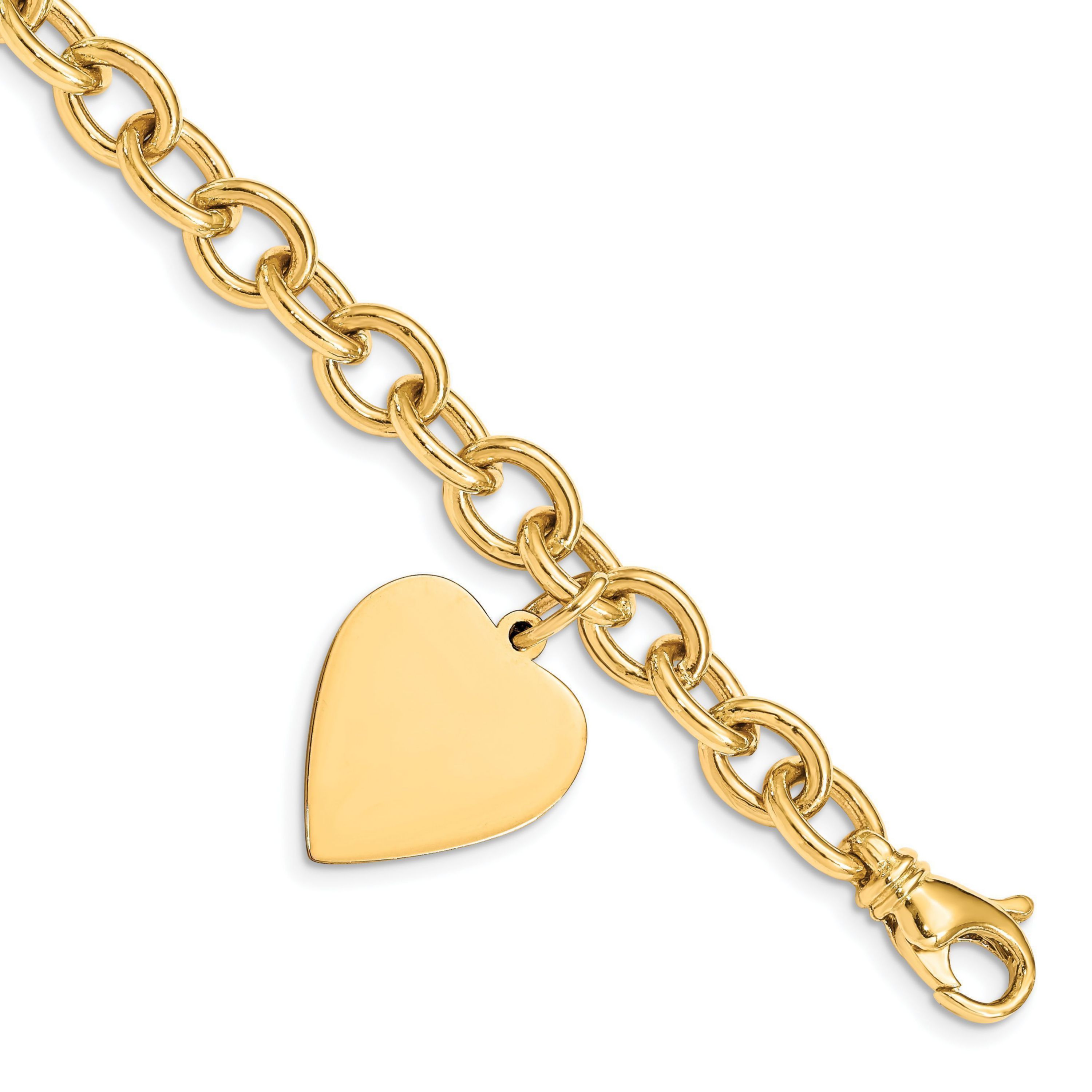 14K Yellow Gold Link with Heart Charm Bracelet