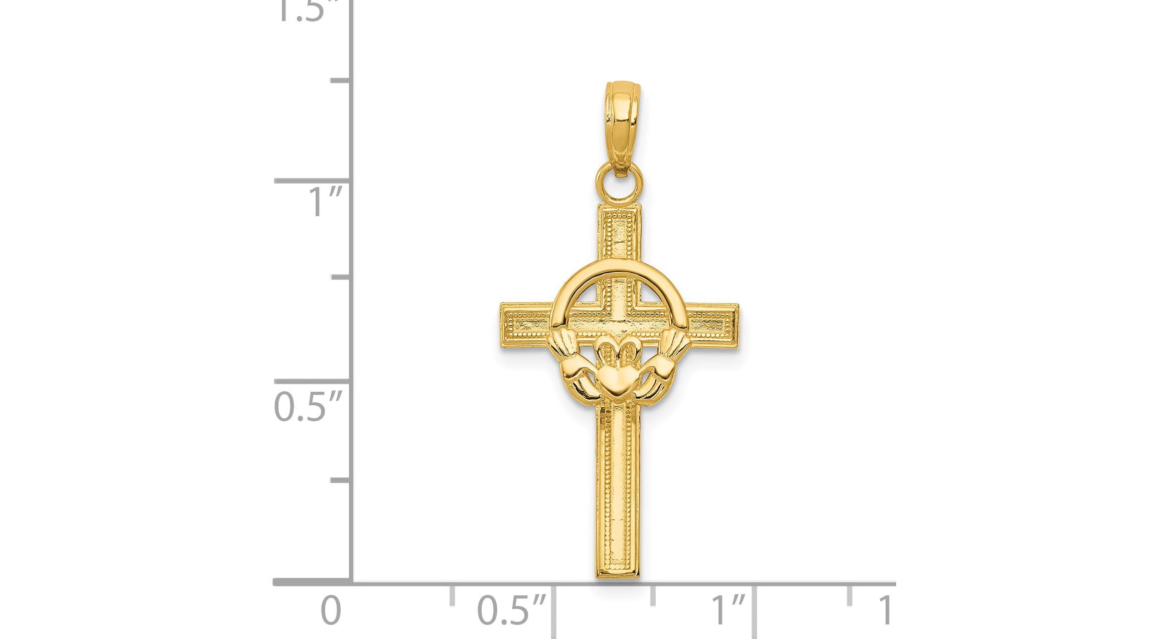 14K Yellow Gold Polished Claddagh Cross Pendant