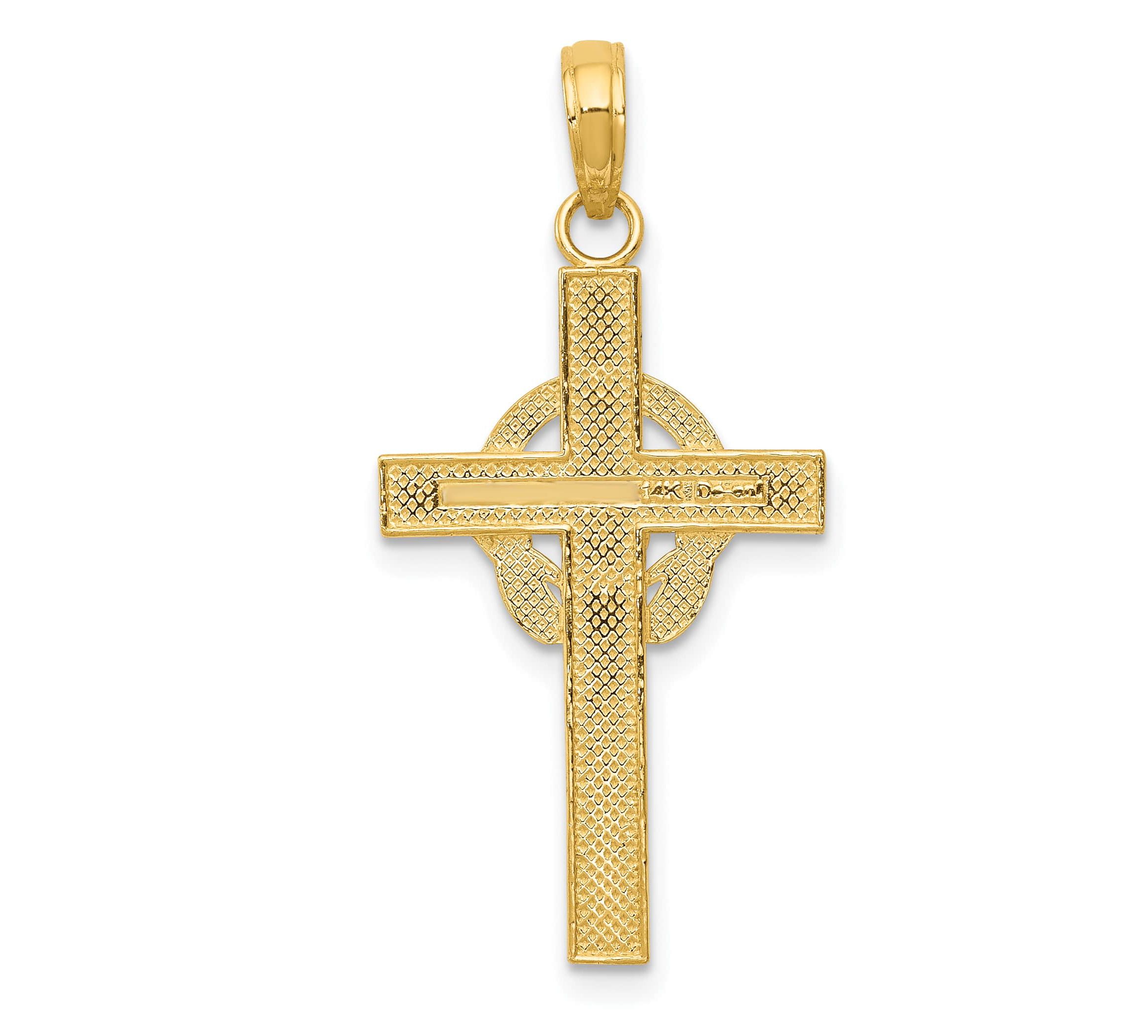 14K Yellow Gold Polished Claddagh Cross Pendant