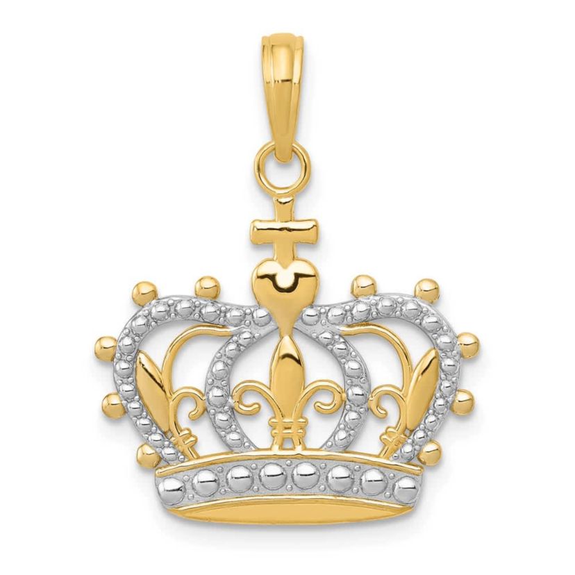 14K Yellow Gold Rhodium-plated Crown Pendant