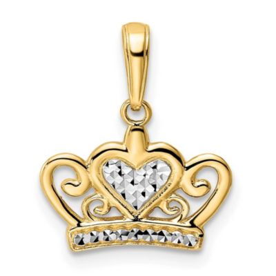 Belk & Co 14K Yellow Gold and White Rhodium-plated Diamond-cut Heart Crown Pendant