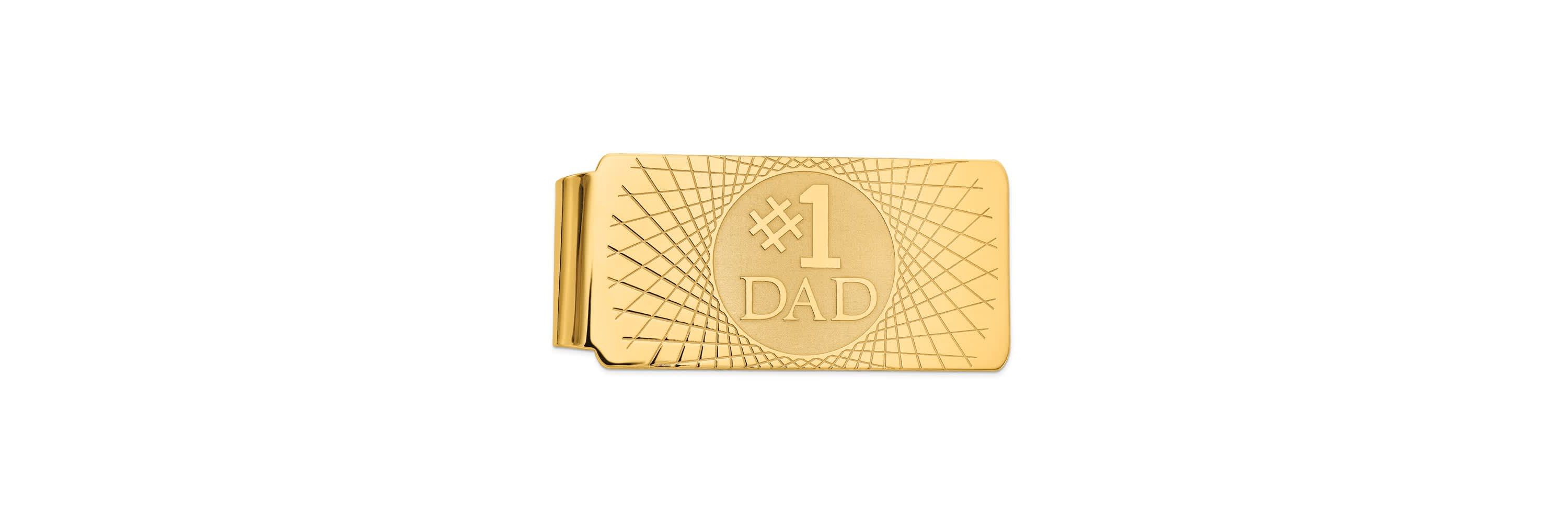 14K Yellow Gold #1 Dad Mens Money Clip