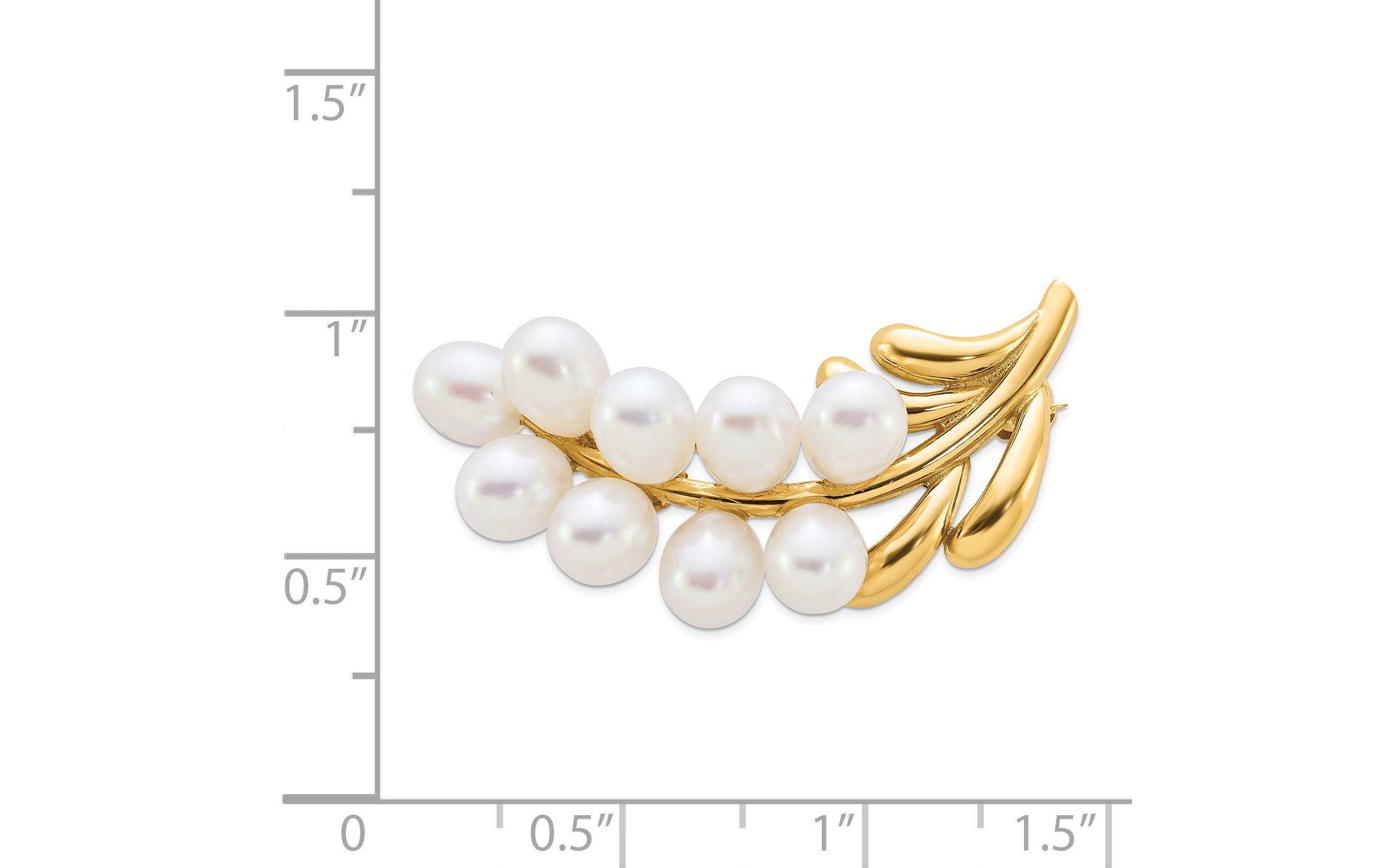 14K Yellow Gold Polished Cluster 5-6mm White Rice Freshwater Cultured Pearl Pin Brooch