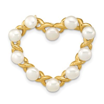 Belk & Co 14K Yellow Gold 4-5mm Button White Freshwater Cultured Pearl Heart Brooch