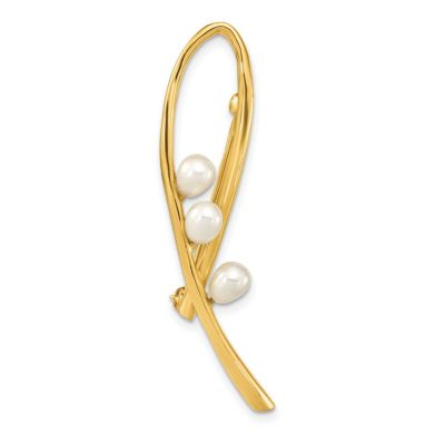 14K Yellow Gold 4-5mm Teardrop White Freshwater Cultured Pearl Brooch