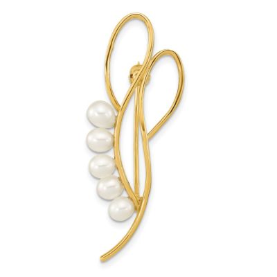 14K Yellow Gold Open Loop Accented with 4-5mm White Freshwater Cultured Pearls Pin Brooch