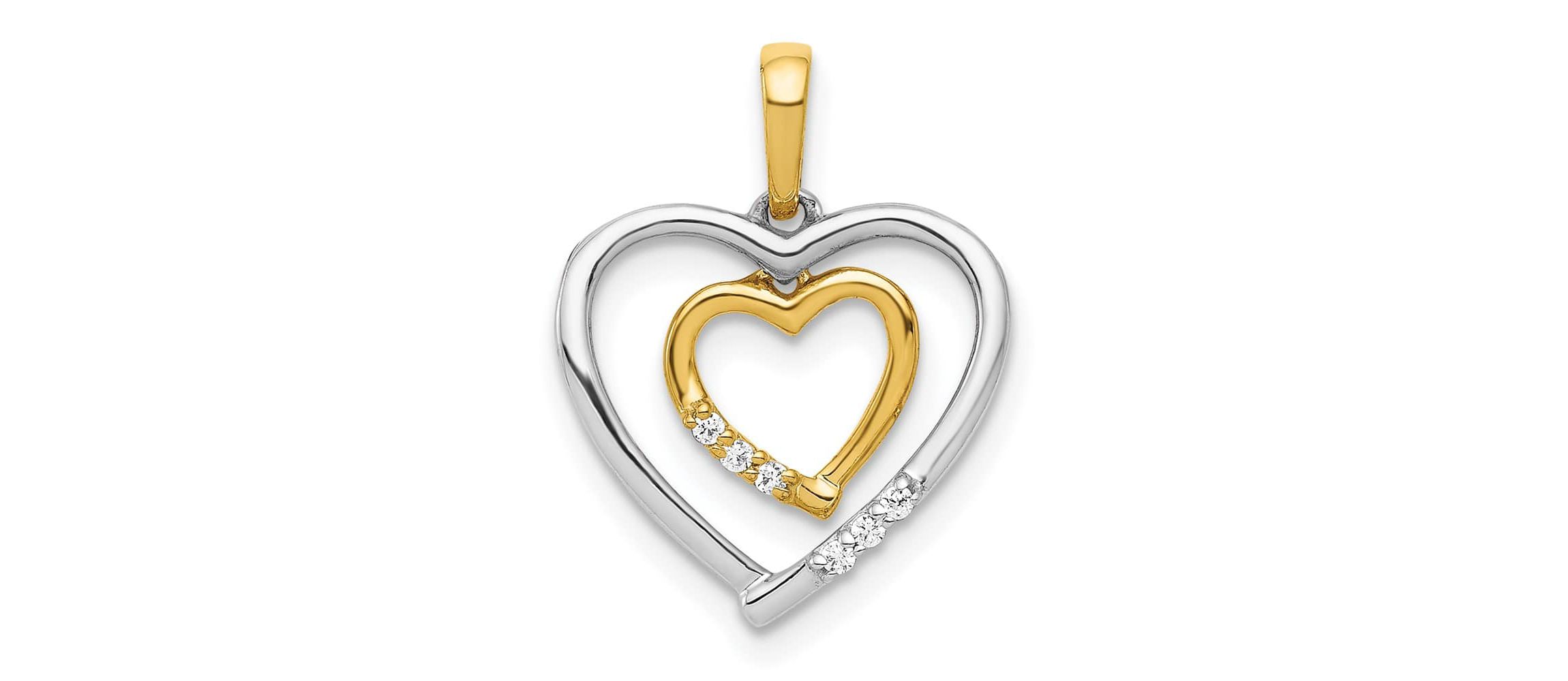 14K Two-tone Heart Charm Diamond Accent Heart Pendant
