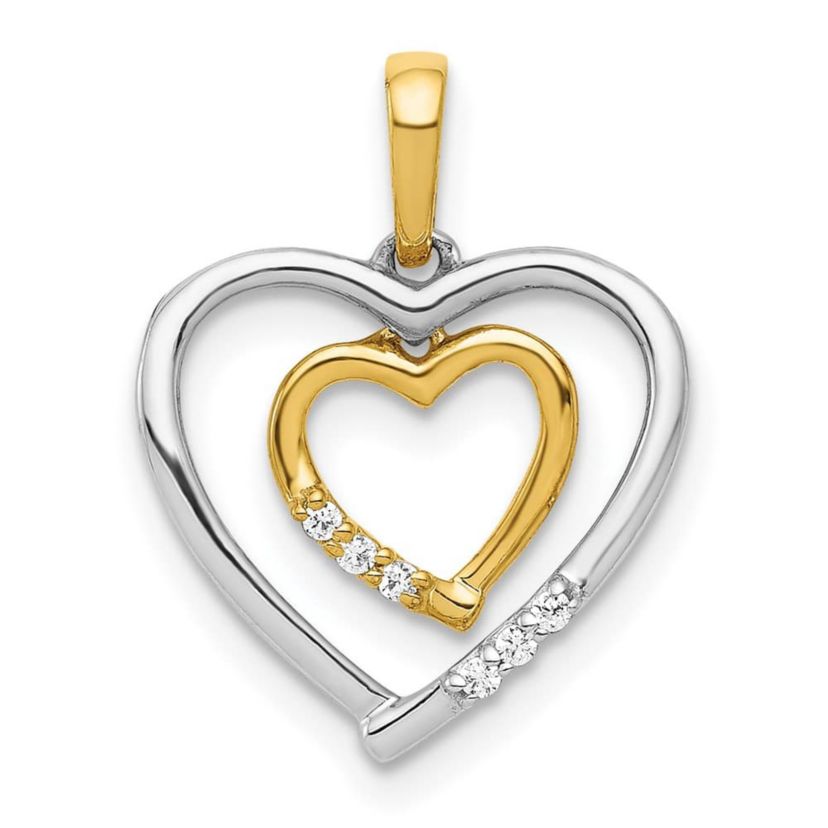 14K Two-tone Heart Charm Diamond Accent Heart Pendant