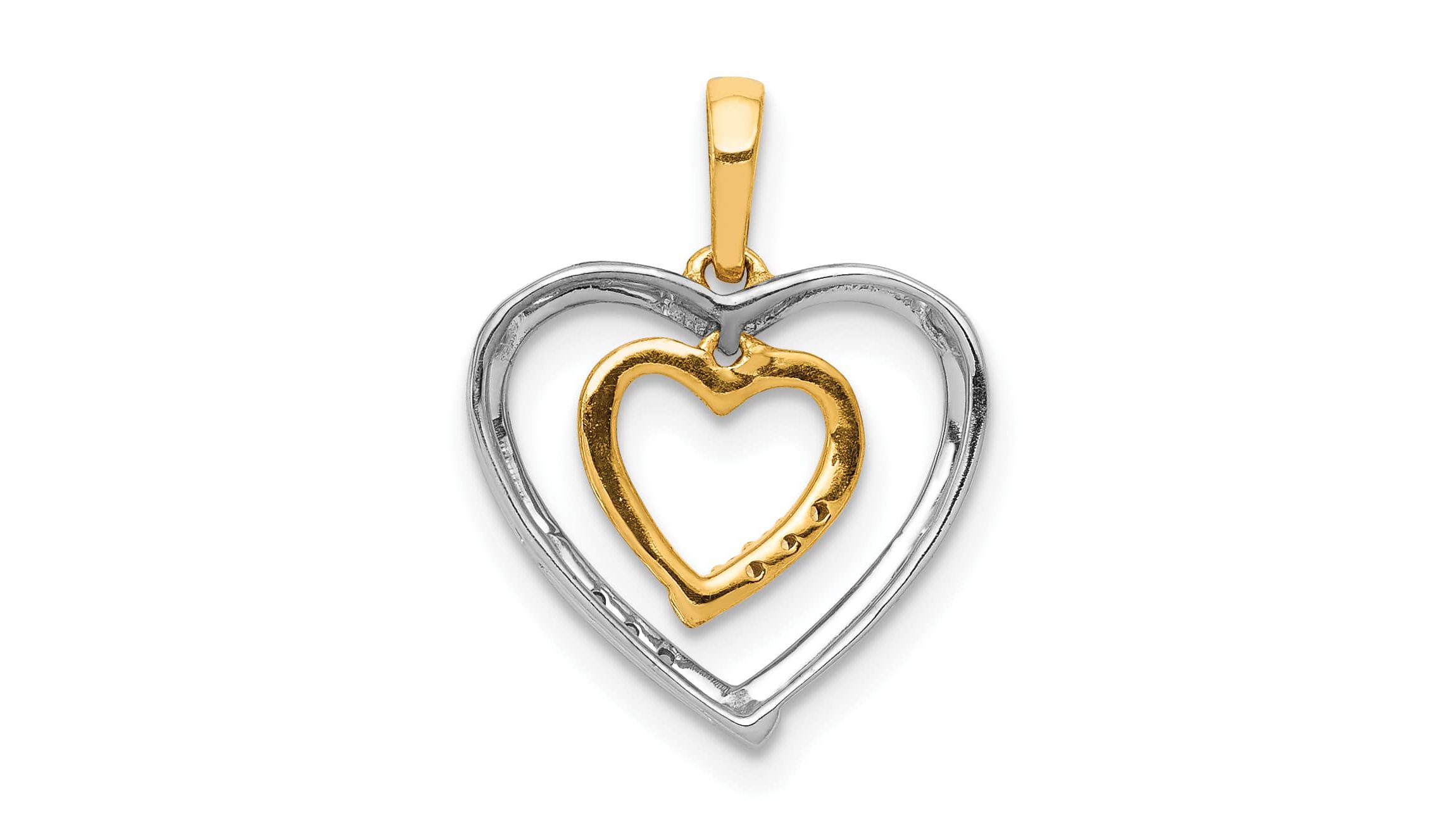 14K Two-tone Heart Charm Diamond Accent Heart Pendant