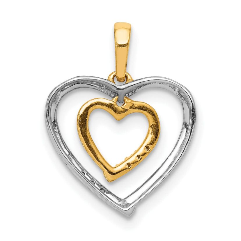 14K Two-tone Heart Charm Diamond Accent Heart Pendant