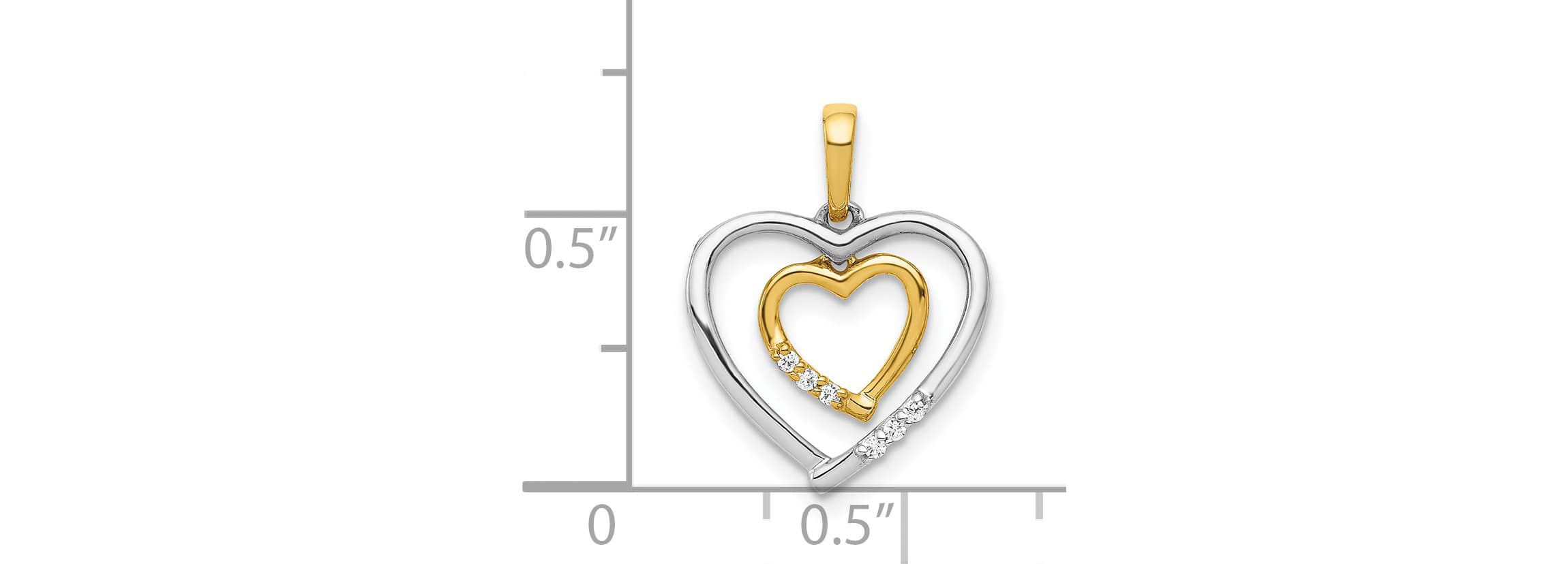 14K Two-tone Heart Charm Diamond Accent Heart Pendant