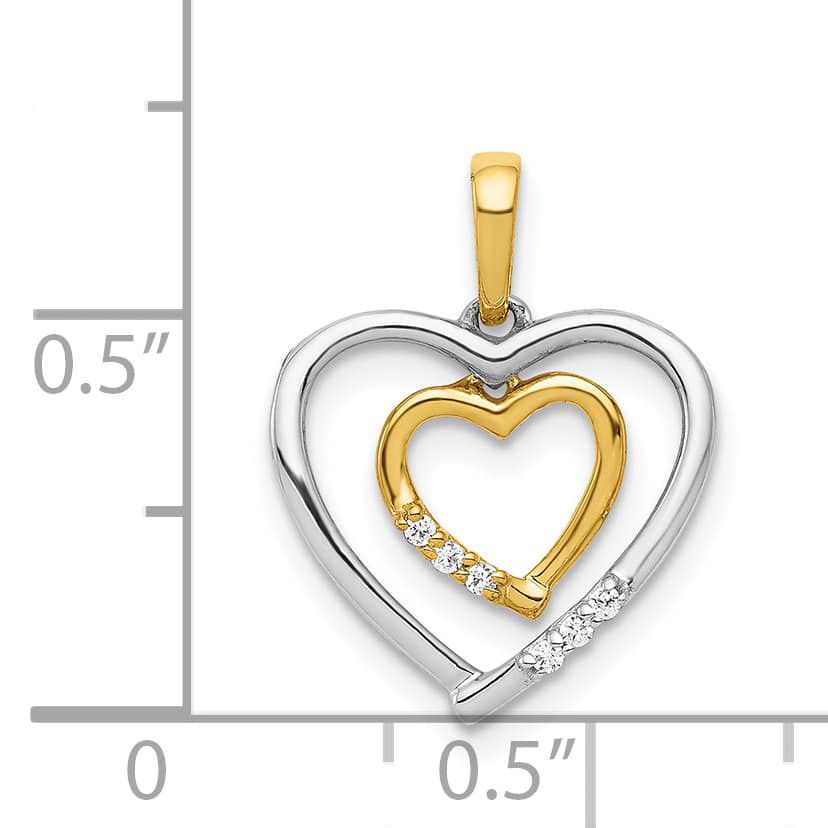 14K Two-tone Heart Charm Diamond Accent Heart Pendant