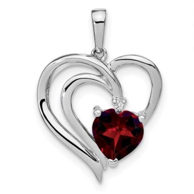 Belk & Co 1.5 ct. t.w. Garnet and 0.01 ct. t.w. Diamond Pendant in Rhodium-plated Sterling Silver, White