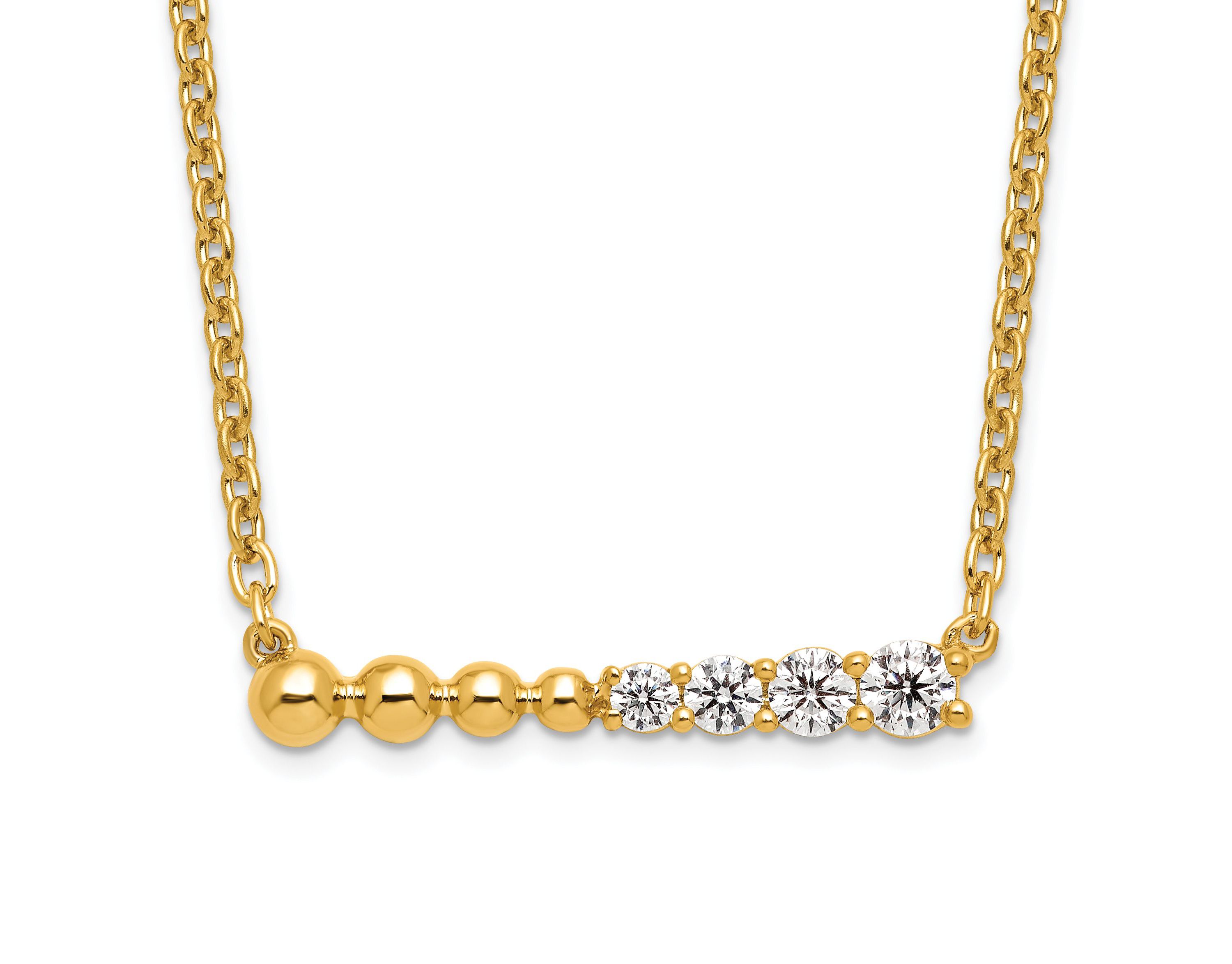 Lab Created 1/4 ct. t.w. Lab Grown Diamond Beaded Bar Necklace in 14K Yellow Gold