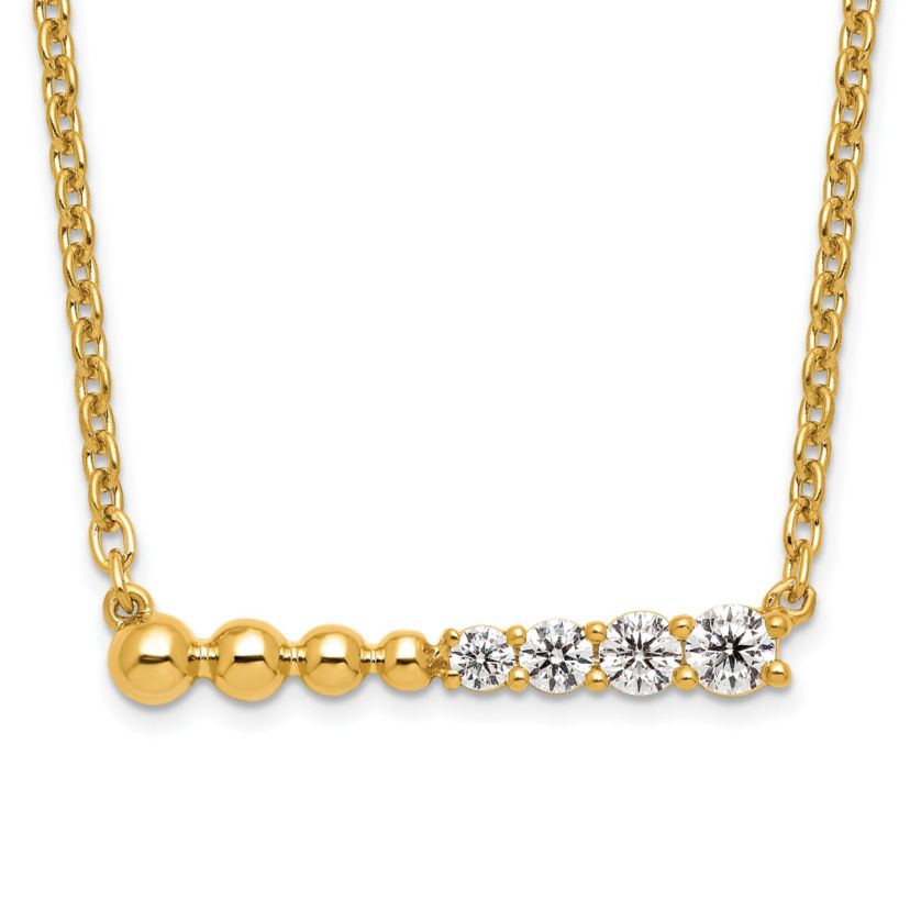 Lab Created 1/4 ct. t.w. Lab Grown Diamond Beaded Bar Necklace in 14K Yellow Gold