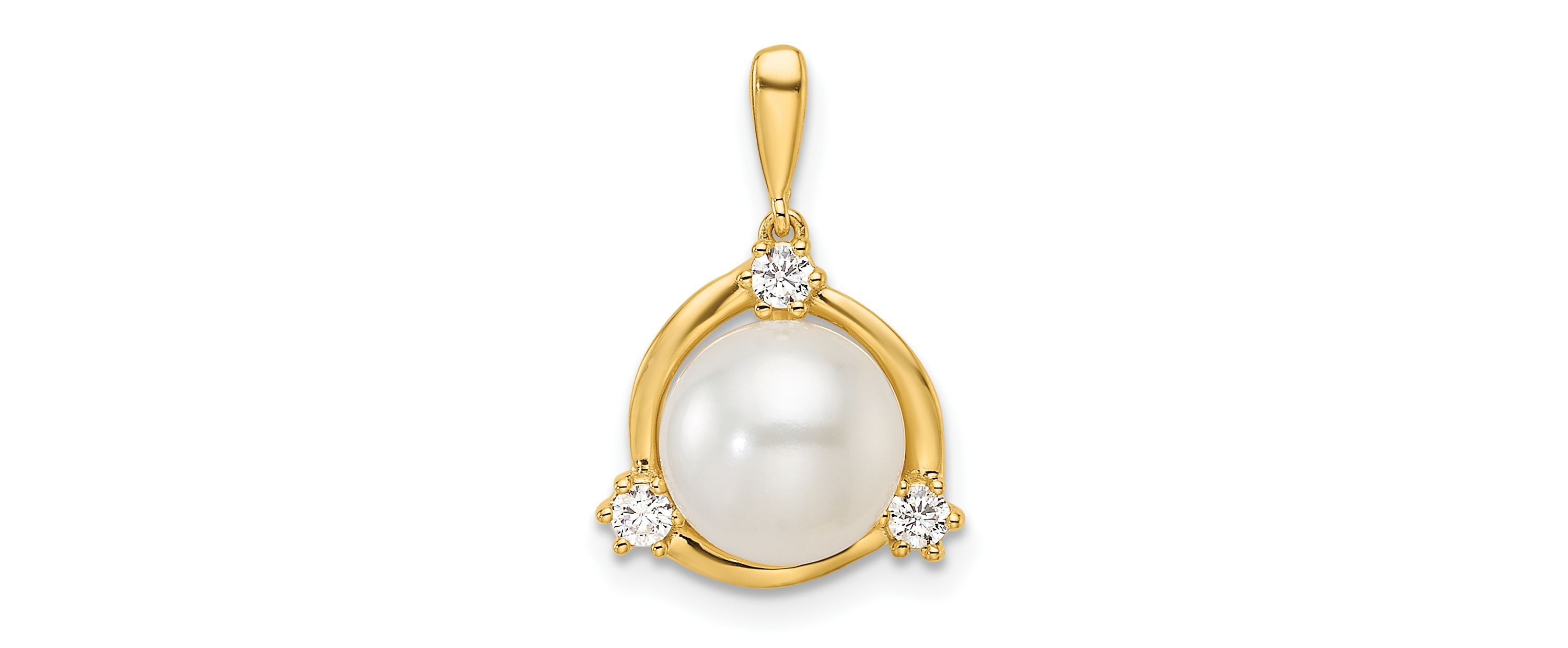Lab Created 1/8 ct. t.w. Lab Grown Diamond and FWC Pearl Pendant in 14K Yellow Gold