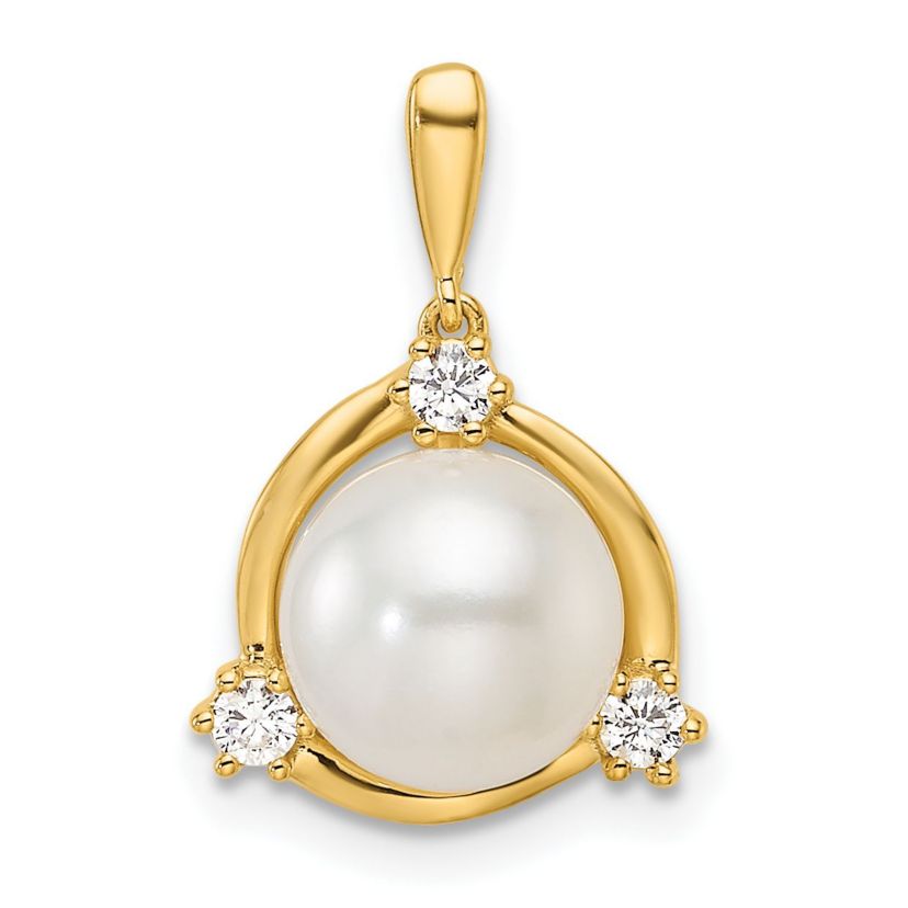 Lab Created 1/8 ct. t.w. Lab Grown Diamond and FWC Pearl Pendant in 14K Yellow Gold