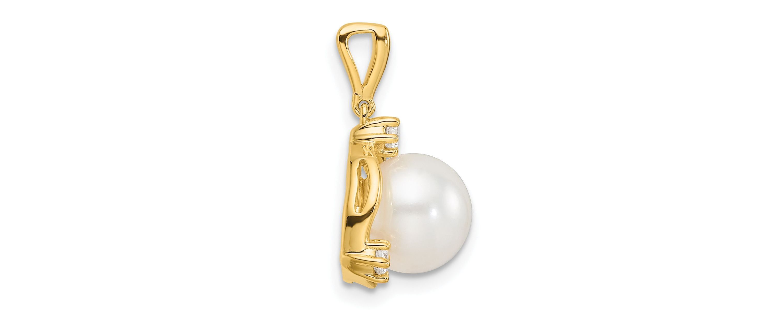 Lab Created 1/8 ct. t.w. Lab Grown Diamond and FWC Pearl Pendant in 14K Yellow Gold