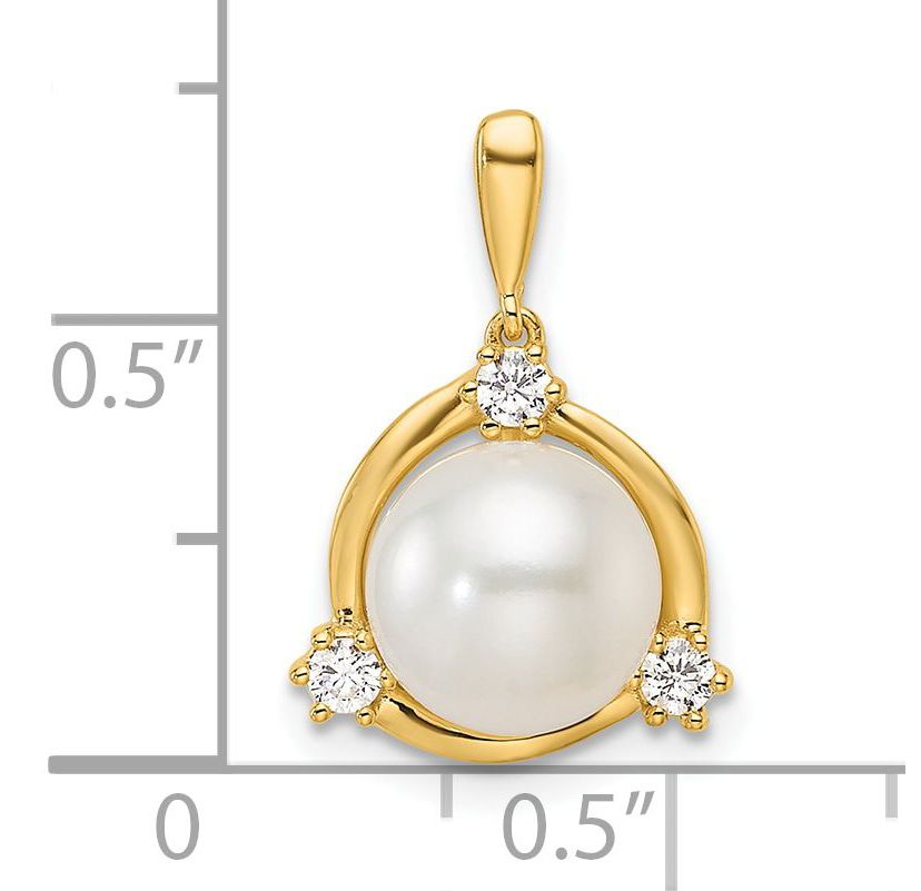 Lab Created 1/8 ct. t.w. Lab Grown Diamond and FWC Pearl Pendant in 14K Yellow Gold