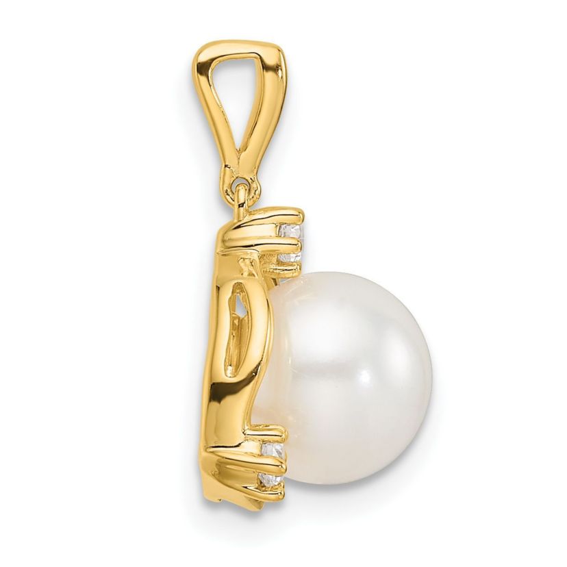 Lab Created 1/8 ct. t.w. Lab Grown Diamond and FWC Pearl Pendant in 14K Yellow Gold