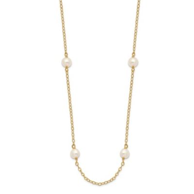 Belk & Co 14K Yellow Gold 4-5mm White Near Round Freshwater Cultured Pearl 8-station Necklace
