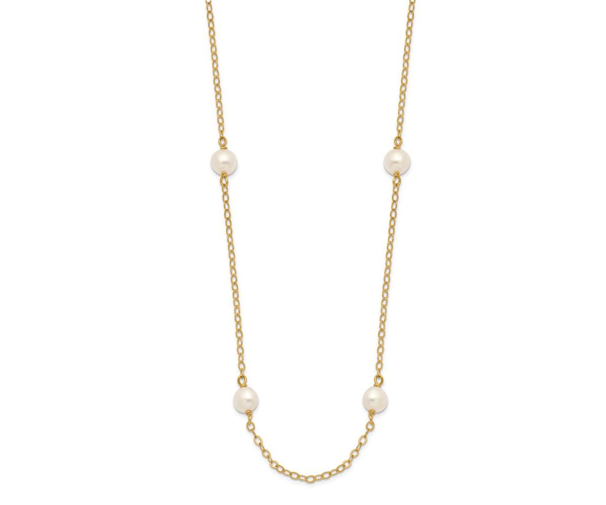 14K Yellow Gold 4-5mm White Near Round Freshwater Cultured Pearl 8-station Necklace