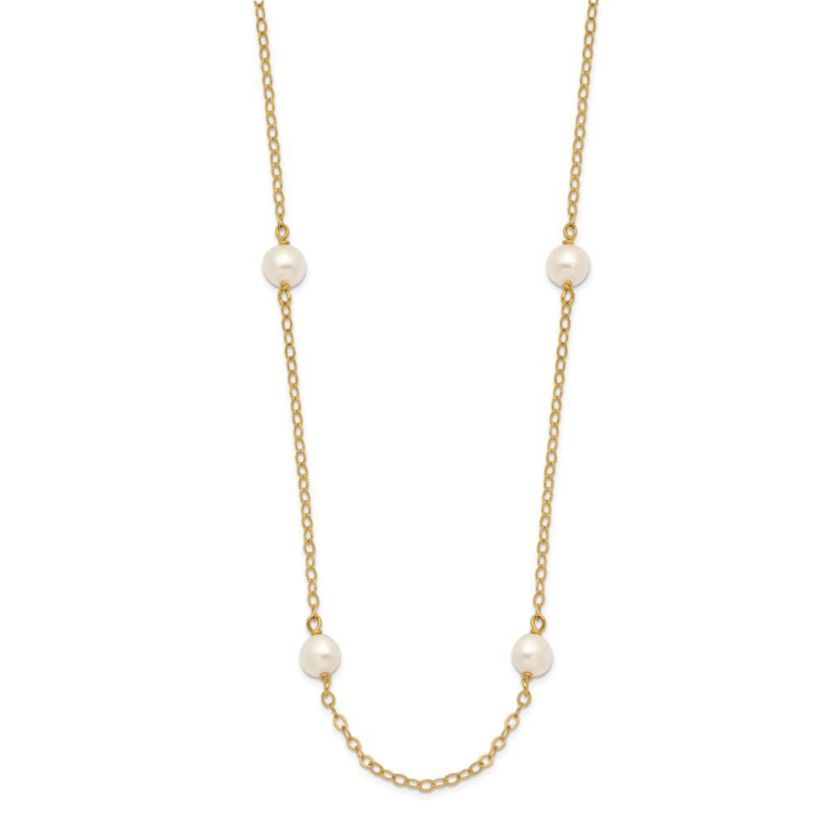 14K Yellow Gold 4-5mm White Near Round Freshwater Cultured Pearl 8-station Necklace