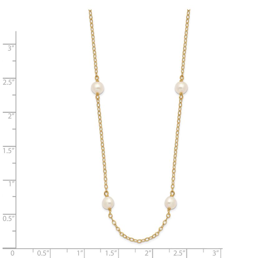 14K Yellow Gold 4-5mm White Near Round Freshwater Cultured Pearl 8-station Necklace