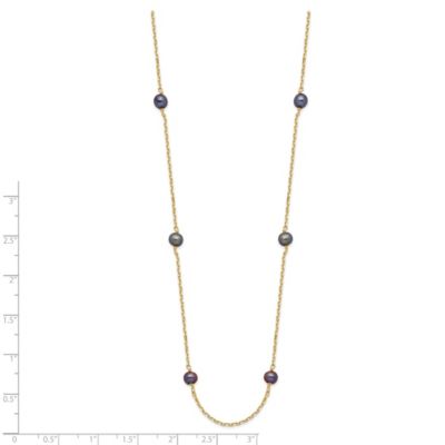 14K Yellow Gold 5-6mm Black Near Round Freshwater Cultured Pearl 9-station Necklace