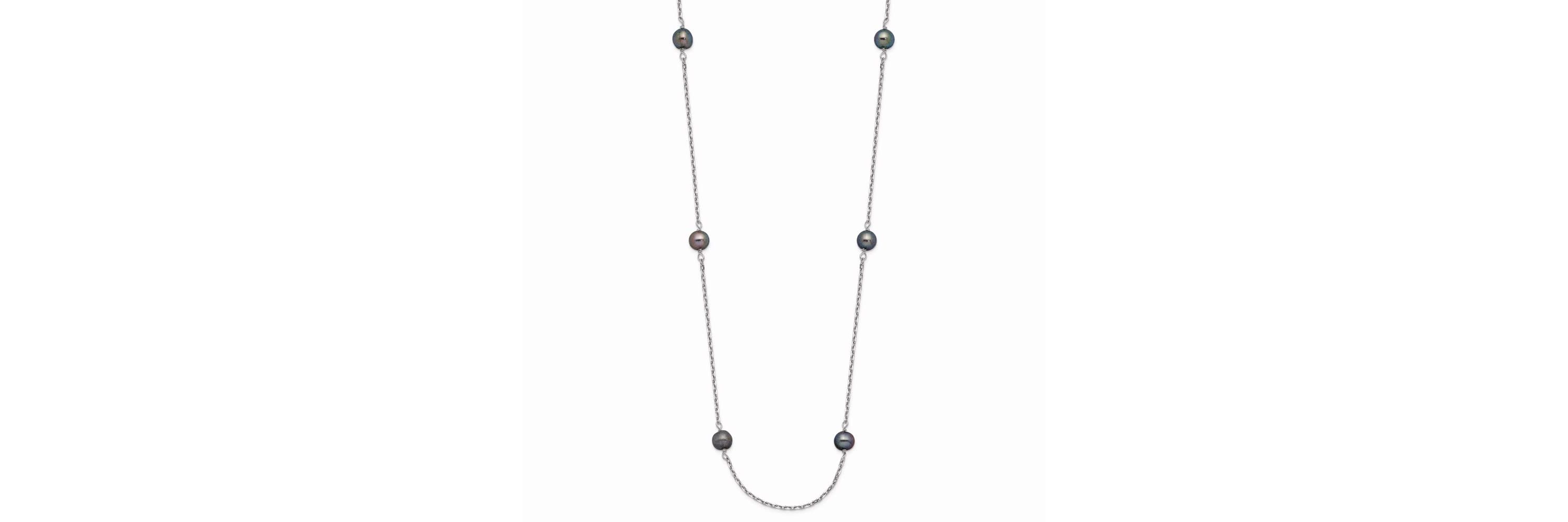 14K White Gold 4-5mm Black Near Round Freshwater Cultured Pearl 8-station Necklace