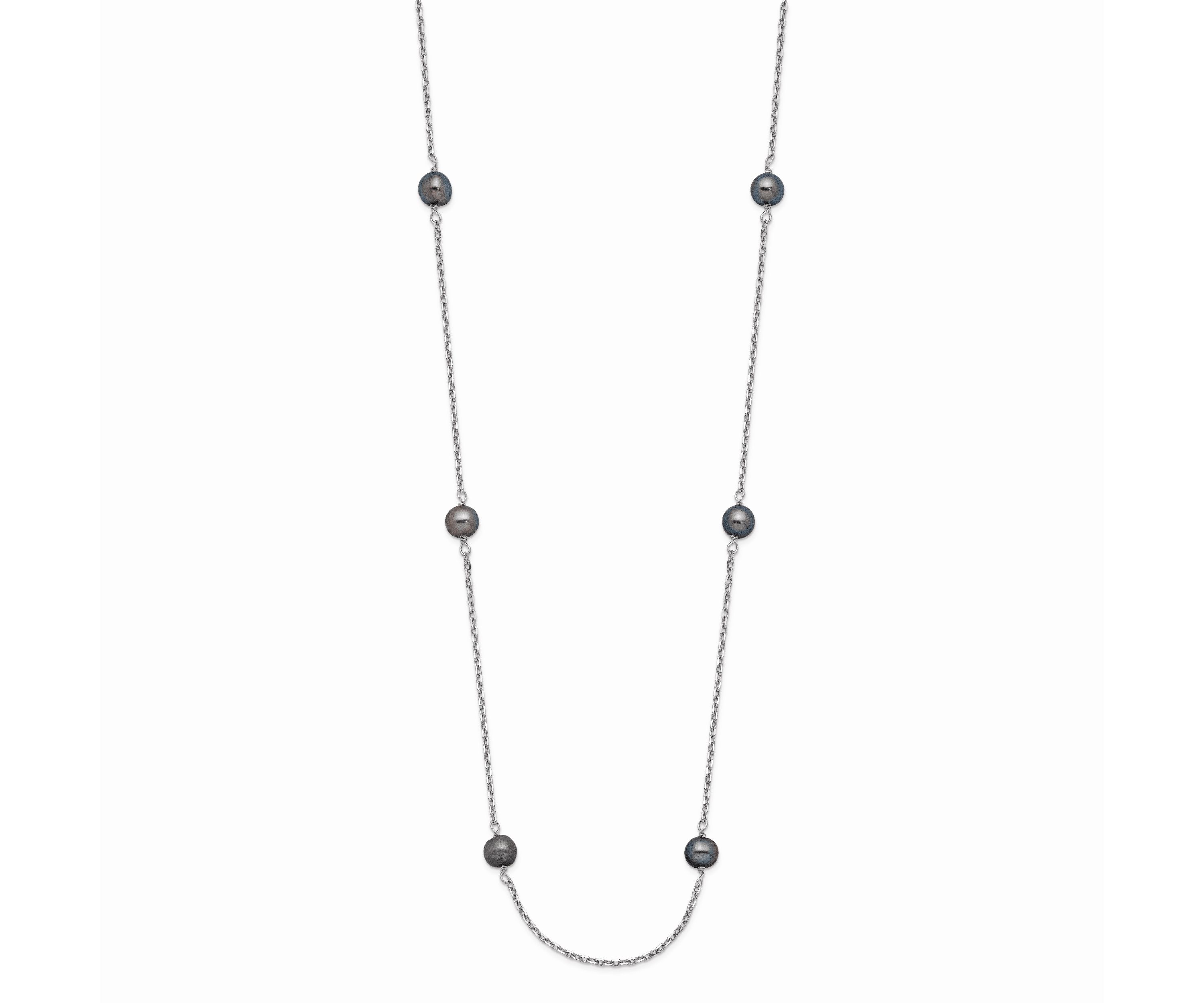 14K White Gold 4-5mm Black Near Round Freshwater Cultured Pearl 8-station Necklace