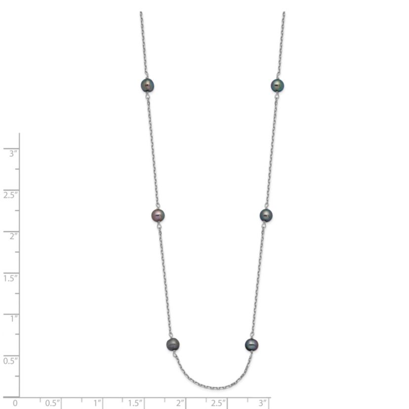14K White Gold 4-5mm Black Near Round Freshwater Cultured Pearl 8-station Necklace