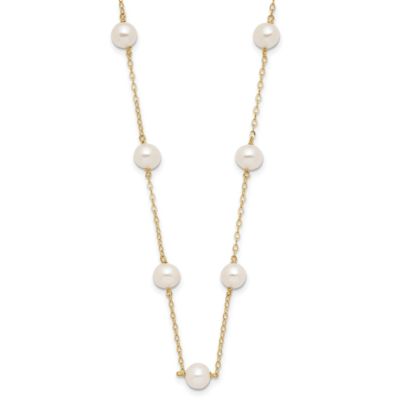 14K Yellow Gold 5.5-6.5mm White Near Round Freshwater Cultured Pearl 12-station Necklace