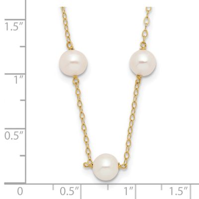 14K Yellow Gold 5.5-6.5mm White Near Round Freshwater Cultured Pearl 12-station Necklace