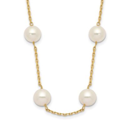 14K Yellow Gold 8-9mm White Round Freshwater Cultured Pearl 14-station Necklace