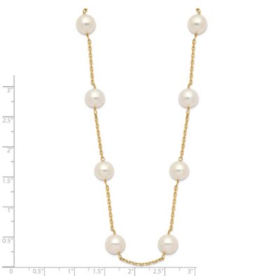 14K Yellow Gold 8-9mm White Round Freshwater Cultured Pearl 14-station Necklace