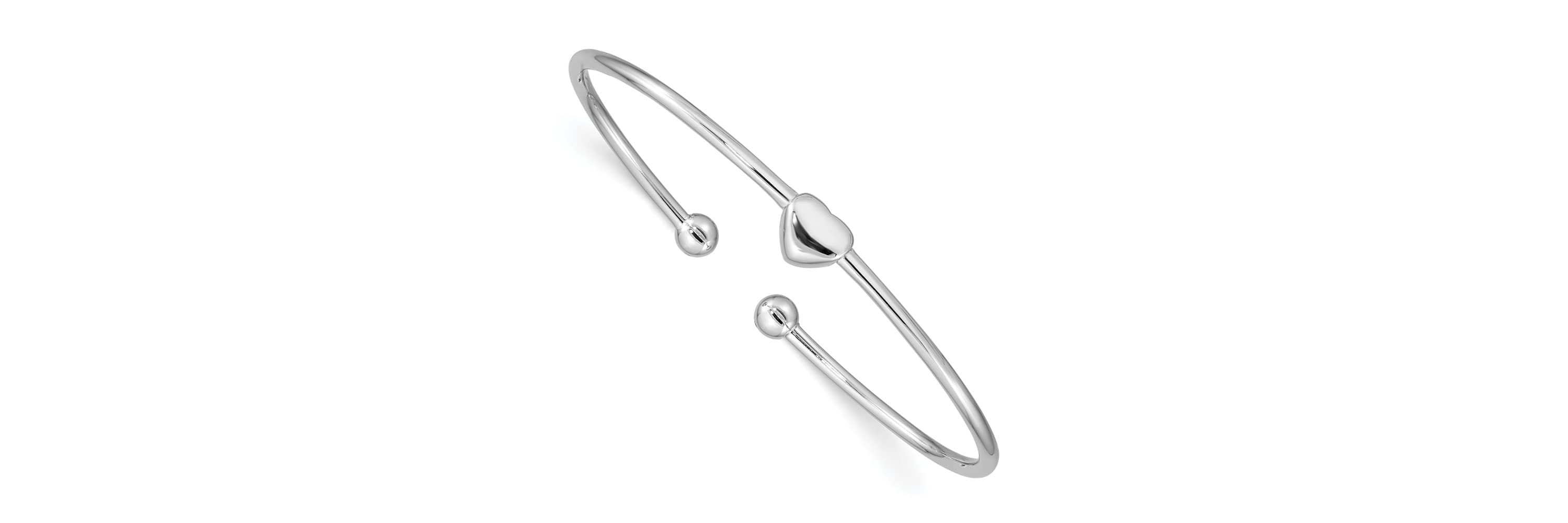 Sterling Silver Rhodium-plated Heart Cuff Bangle