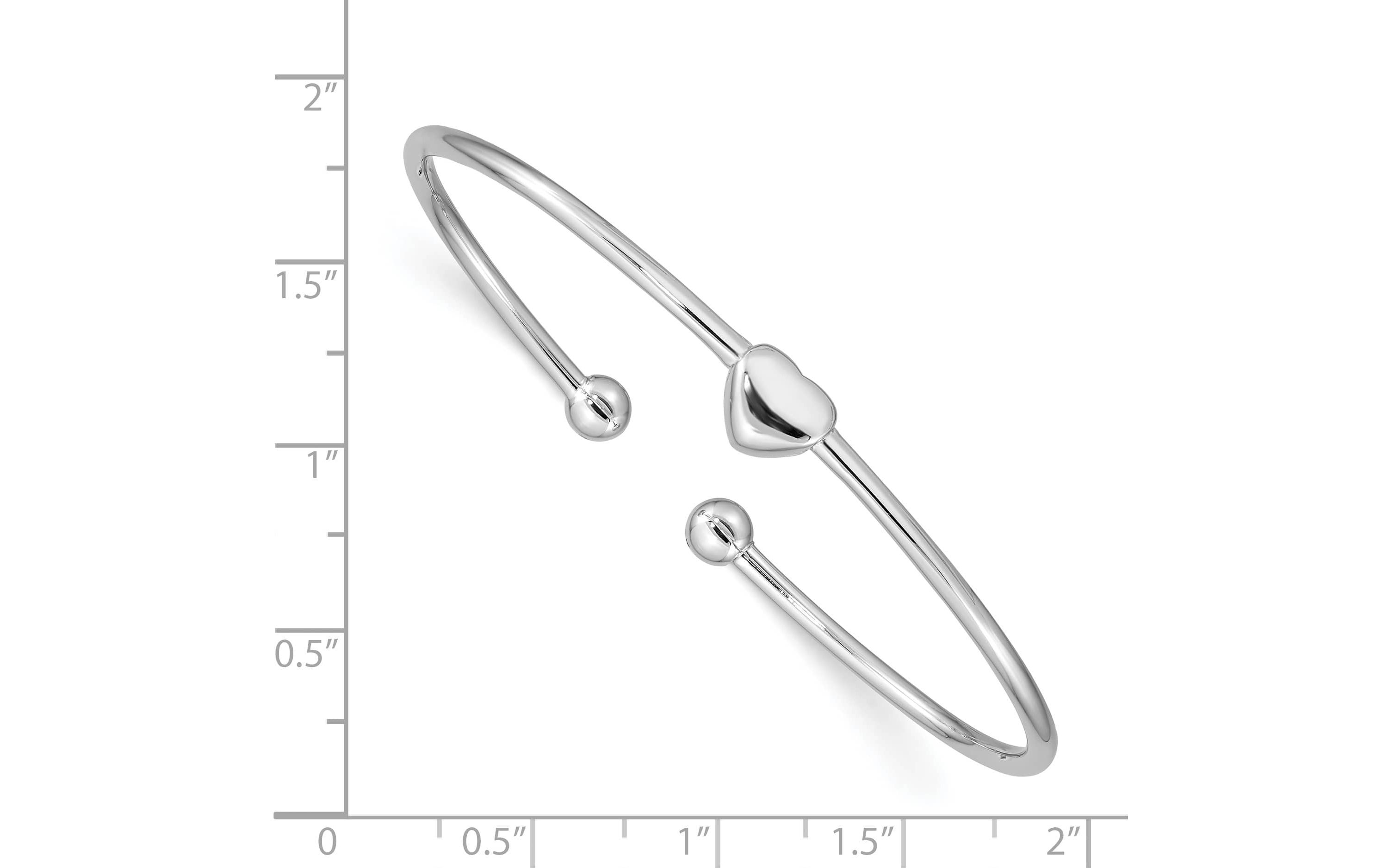 Sterling Silver Rhodium-plated Heart Cuff Bangle