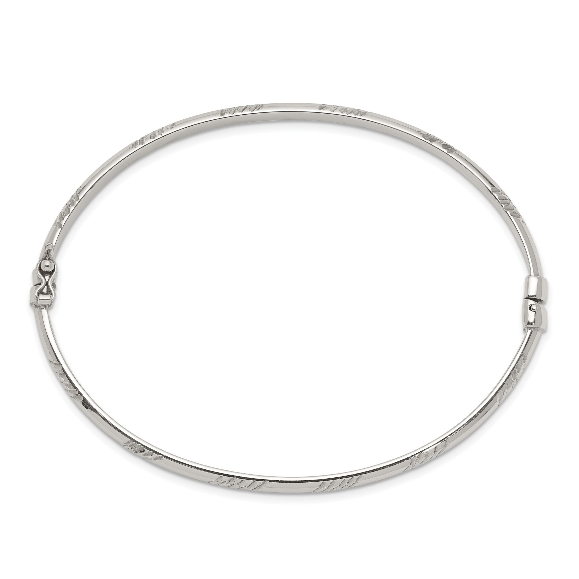 Sterling Silver Diamond-cut 4mm Bangle and 3mm Hoop Earring Set