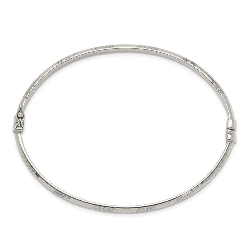 Sterling Silver Diamond-cut 4mm Bangle and 3mm Hoop Earring Set