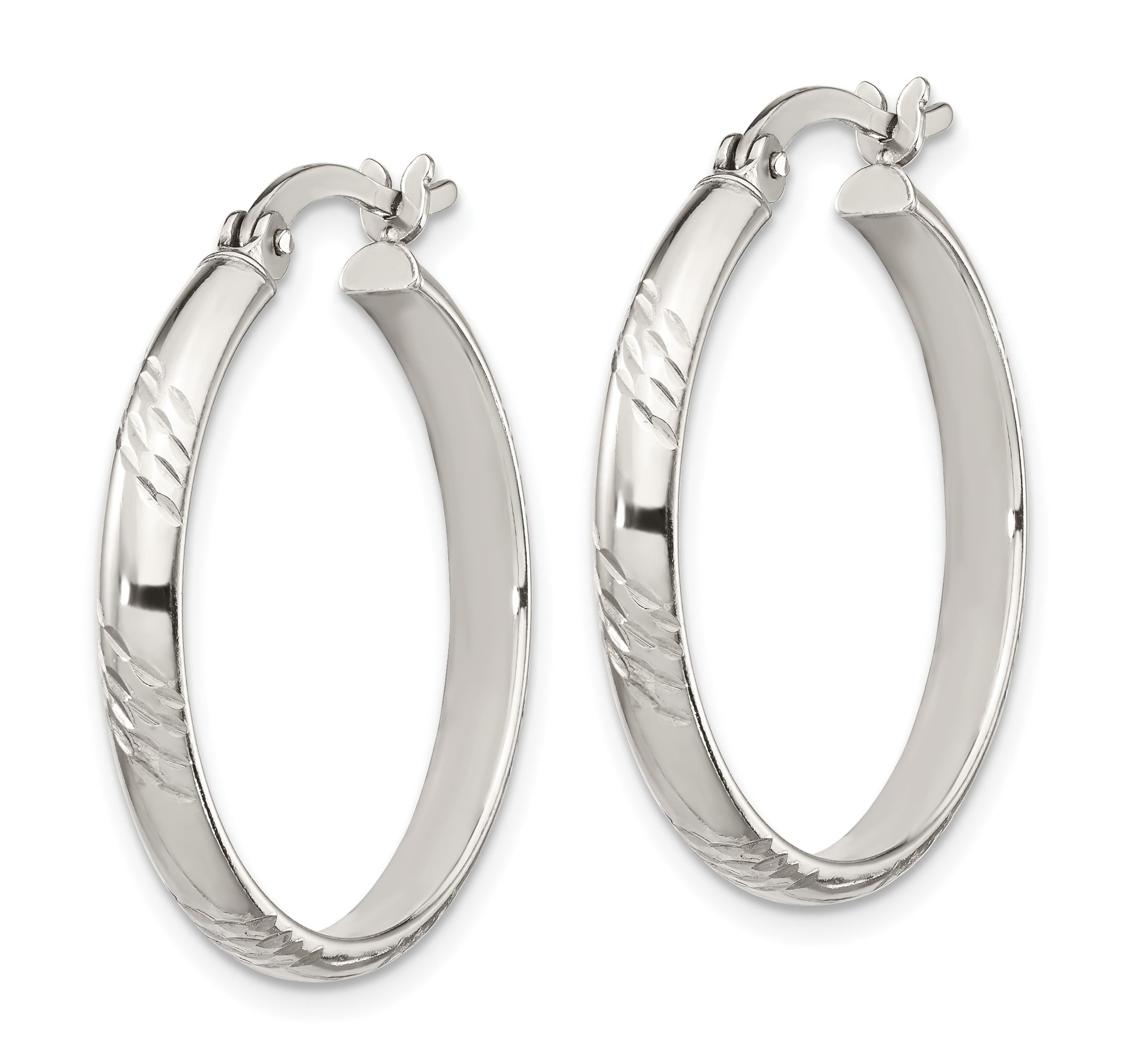 Sterling Silver Diamond-cut 4mm Bangle and 3mm Hoop Earring Set