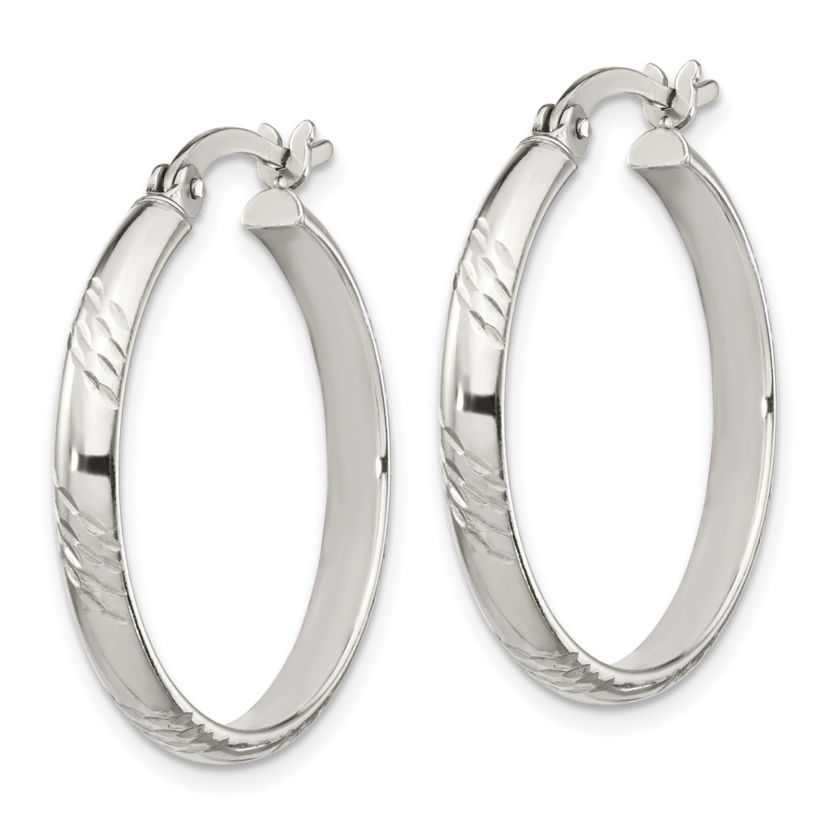 Sterling Silver Diamond-cut 4mm Bangle and 3mm Hoop Earring Set