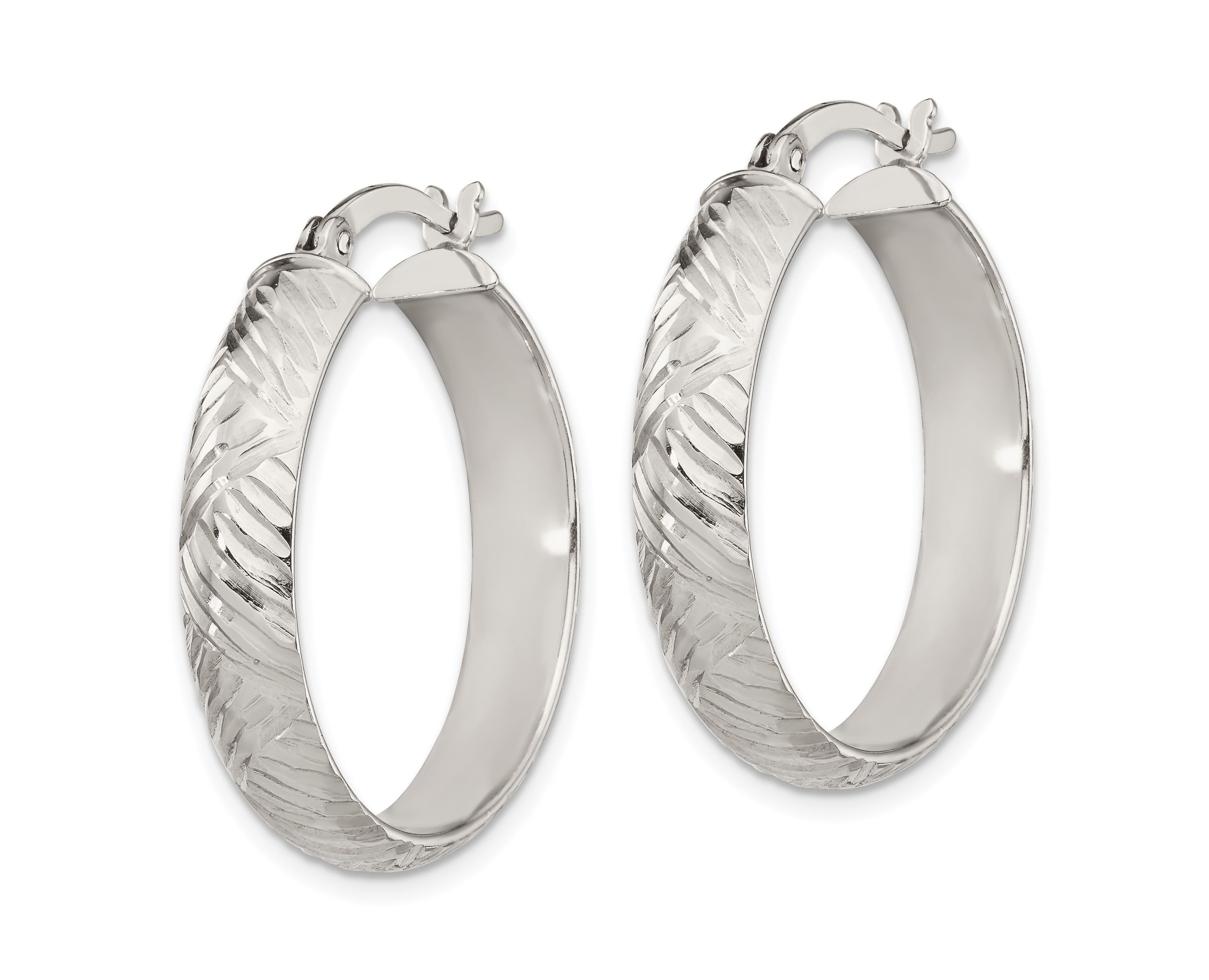Sterling Silver Diamond-cut 7.5mm Bangle and 5mm Hoop Earring Set