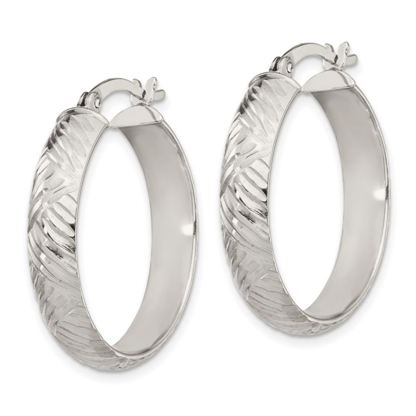Sterling Silver Diamond-cut 7.5mm Bangle and 5mm Hoop Earring Set