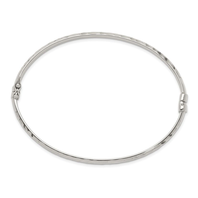 Sterling Silver Diamond-cut 4mm Bangle and 3mm Hoop Earring Set