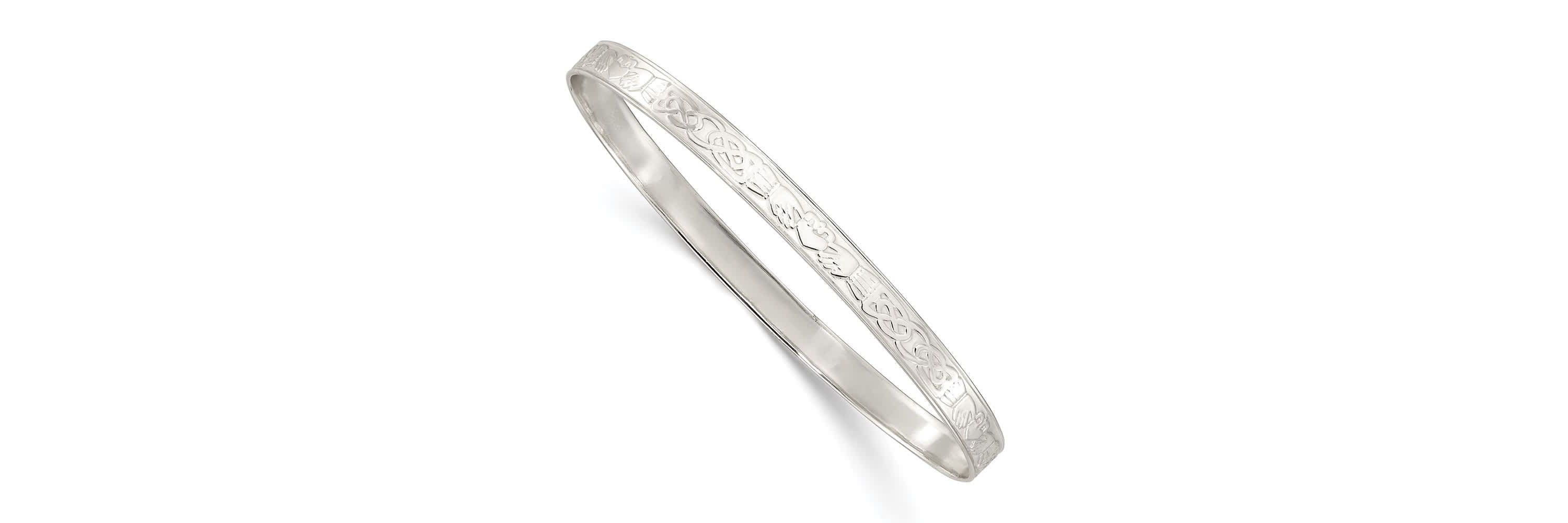 Sterling Silver Polished 5.25mm Claddagh Slip-on Bangle