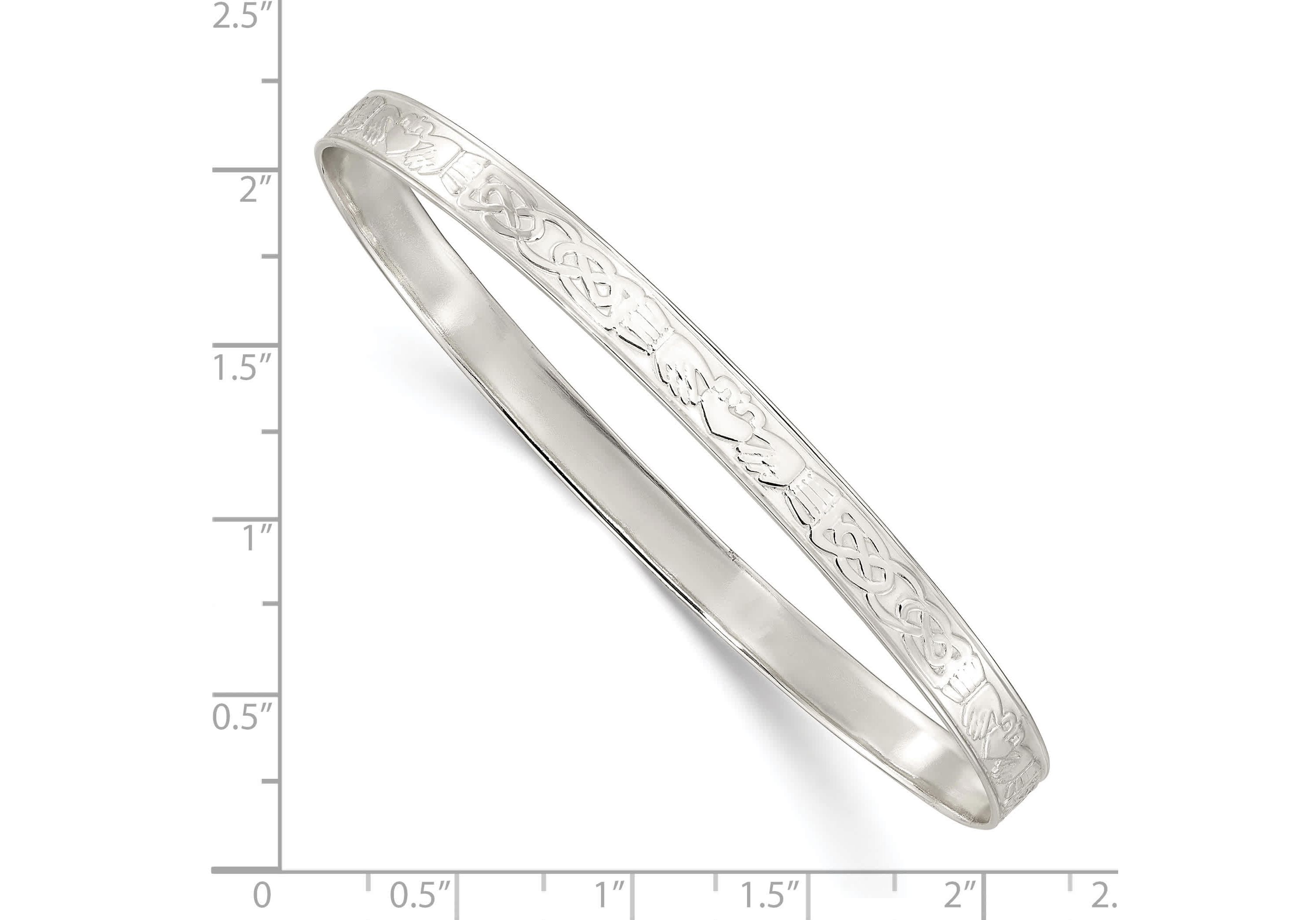 Sterling Silver Polished 5.25mm Claddagh Slip-on Bangle