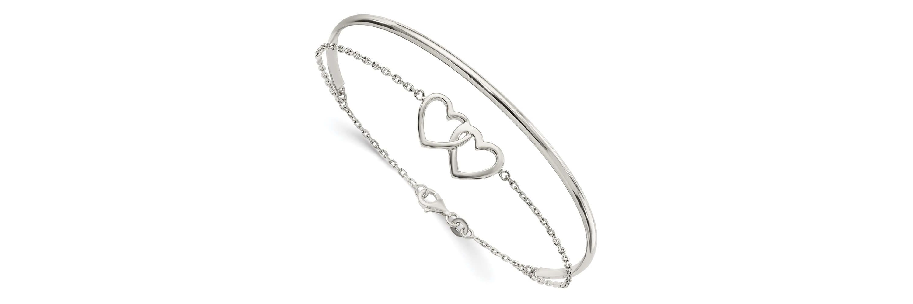 Sterling Silver Polished Double Heart and Bangle