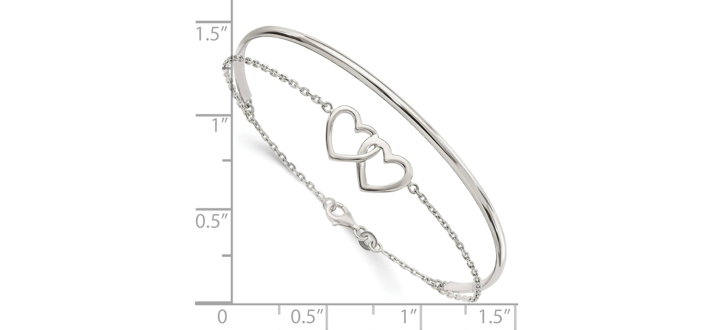 Sterling Silver Polished Double Heart and Bangle