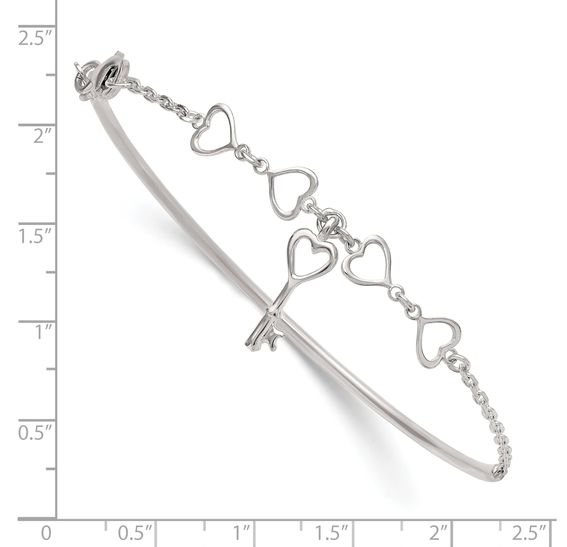 Sterling Silver Polished Heart and Key Bangle Bracelet